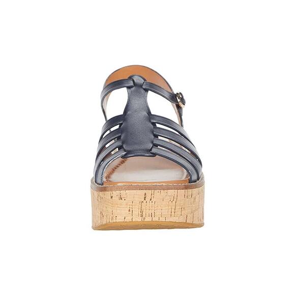 Kate Spade retro Mabel Platform Wedge Sandals Navy Blue leather  Peep Toe Sz 8.5 - Picture 2 of 11